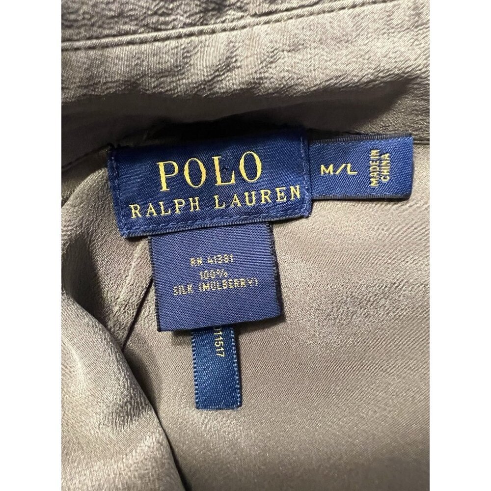Polo Ralph Lauren 100% Silk Blouse Batwing Oversize Olive Green Asymmetrical M/L - Picture 11 of 11